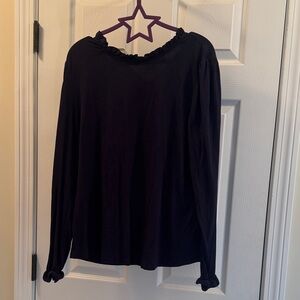 Boden Navy Long Sleeve Ruffle Top